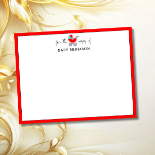 Modern Red Baby Carriage Nursery Note Card
