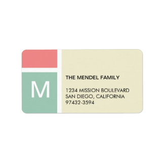 Modern red beige colour block monogram address label