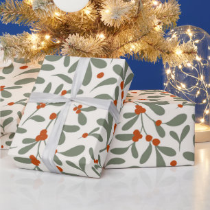 Modern Red Berries Green Foliage  Wrapping Paper