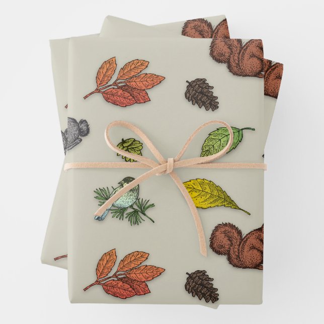 Modern Red Berry Christmas Bird Red Grey Wrapping  Paper Sheet (In situ)