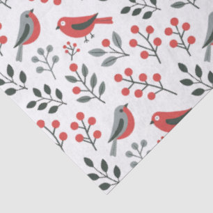 Modern Red Berry Christmas Bird Tissue Paper
