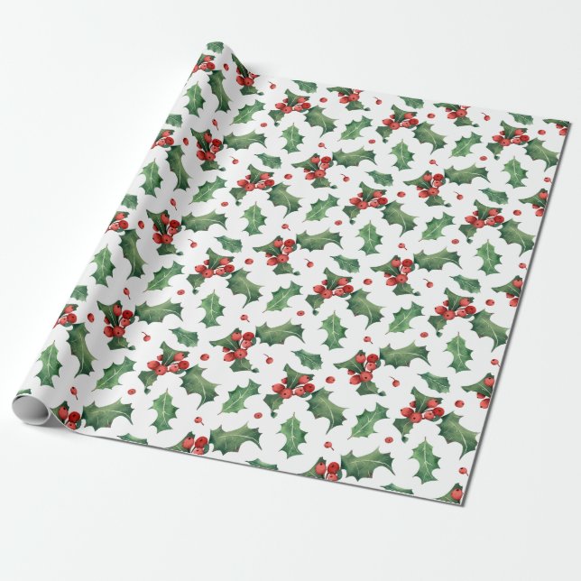 Modern Red Berry Christmas Wrapping Paper (Unrolled)