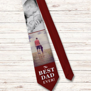Modern Red Best Dad Ever Father`s Day 2 Photos Tie
