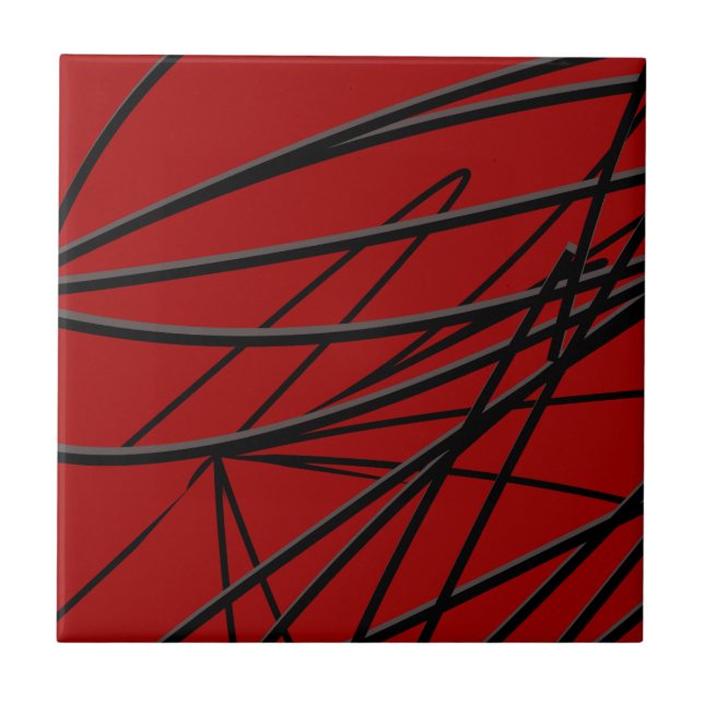 Modern Red Black Abstract Tile (Front)
