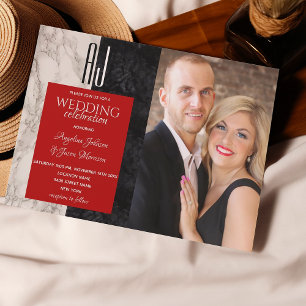 Modern Red Black and White Wedding Invitation
