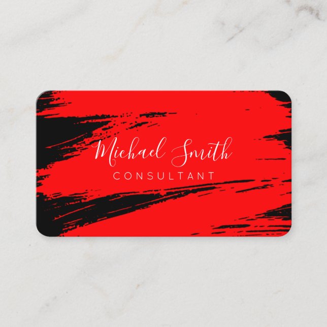 Modern Red Black Brush Stroke Paint Business Card (Front)