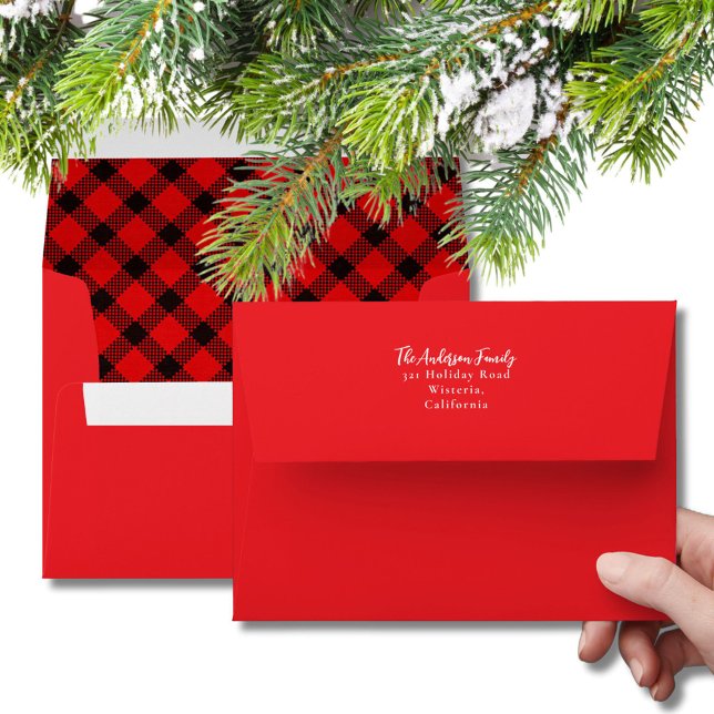 Modern Red & Black Christmas Plaid Pattern Envelope (Creator Uploaded)