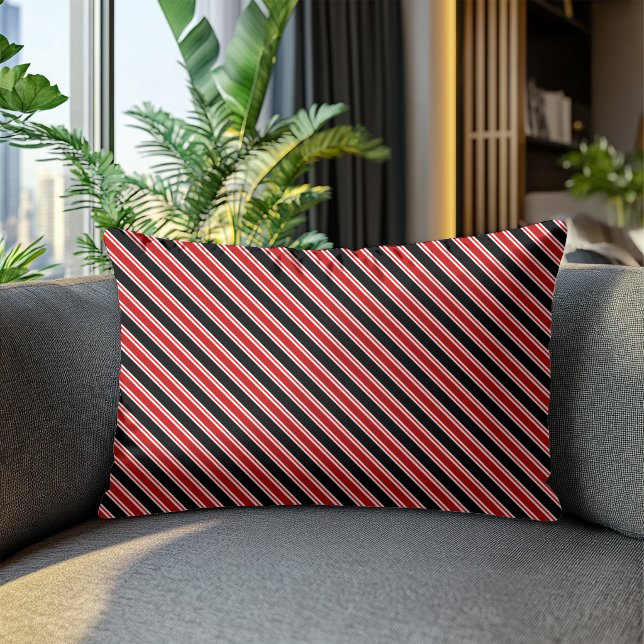Modern Red Black Diagonal Striped Pattern Lumbar Cushion (Creator Uploaded)