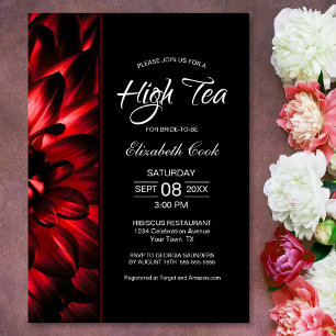 Modern Red Black Floral High Tea Bridal Shower Invitation