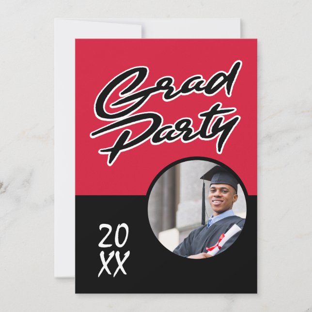 Modern Red Black Graduation Party Invitation (Front)