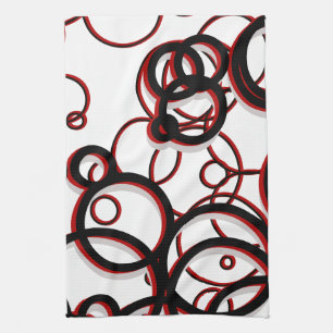 Modern Red Black Grey Circles Tea Towel