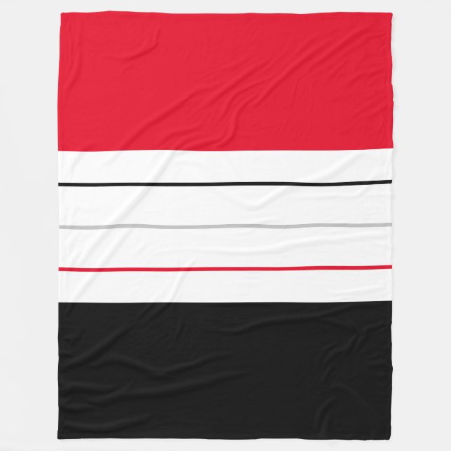 Modern Red Black Grey Stripes Fleece Blanket (Front)