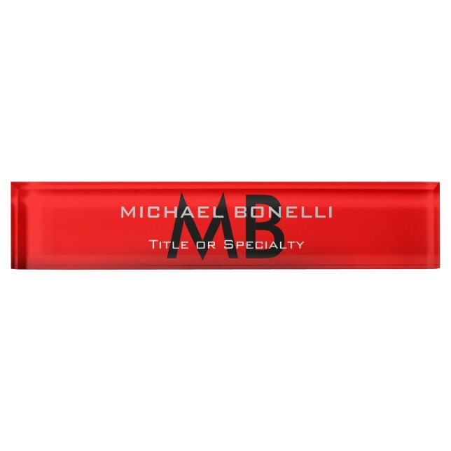 Modern red black monogram initials nameplate (Front)