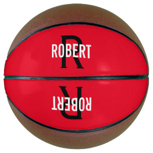 Modern red black monogram name basketball