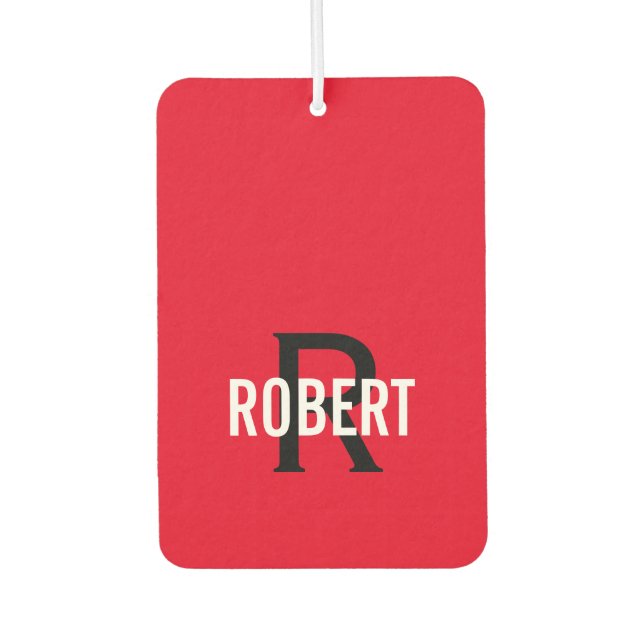Modern red black monogram name  car air freshener (Front)