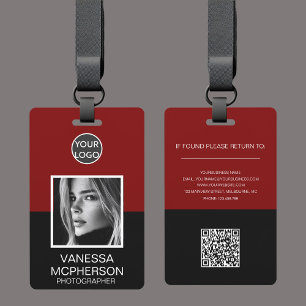 Modern Red & Black Photo Logo QR ID Badge