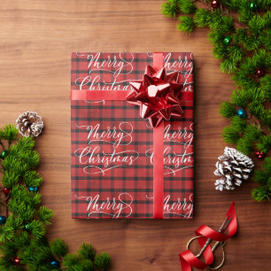 Modern RED BLACK Plaid Merry Christmas Holiday Wrapping Paper