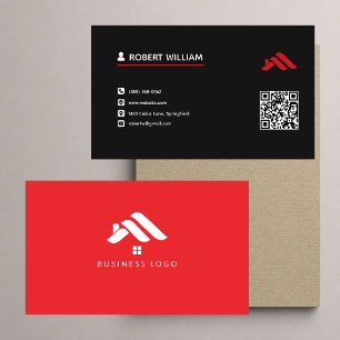 Modern Red Black QR Code Real Estate Realtor Business Card