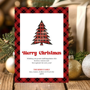 Modern Red Black Tartan Christmas Greeting Card