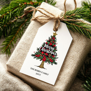 Modern Red Black Tartan Gift Tag