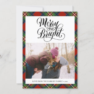 Modern Red Black Tartan Plaid Fun Script Simple Holiday Card