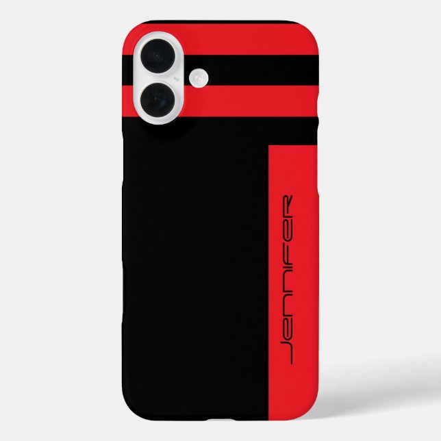 Modern Red, Black Two Way Stripe with Custom Name Case-Mate iPhone Case (Back)
