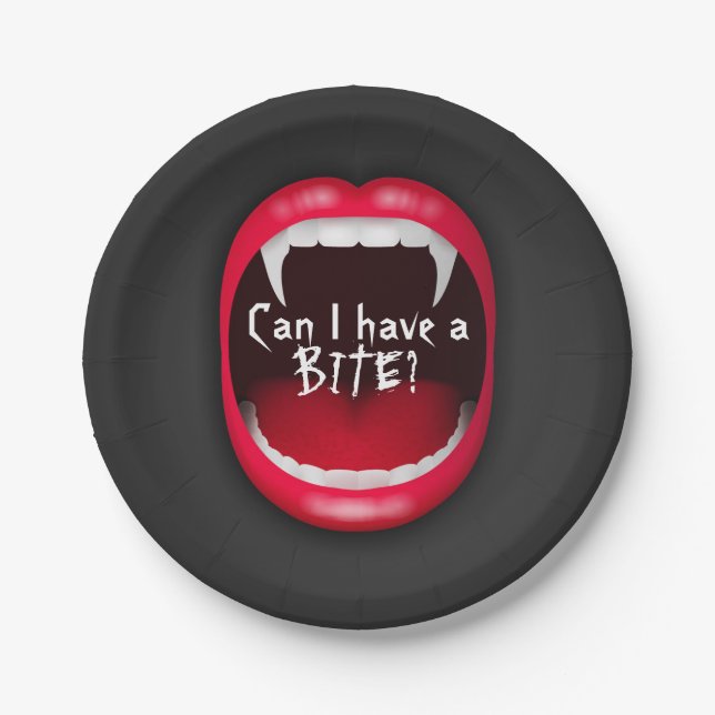 Modern Red & Black Vampire Can I Have A Bite Party Paper Plate (Front)