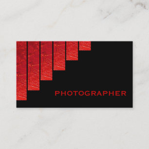 Modern red, black vertical stripes photographer business card