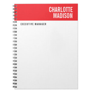 Modern Red Black White Trendy Minimalist Plain  Notebook