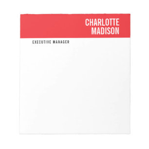 Modern Red Black White Trendy Minimalist Plain  Notepad