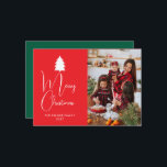 Modern Red Block Signature Merry Christmas Photo Holiday Card<br><div class="desc">Celebrate the season with this bold and modern Christmas design featuring a vibrant red color block and elegant signature typography. The clean minimalist layout perfectly frames your family photo,  creating a sophisticated and joyful greeting for all your loved ones.</div>