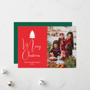 Modern Red Block Signature Merry Christmas Photo Holiday Card