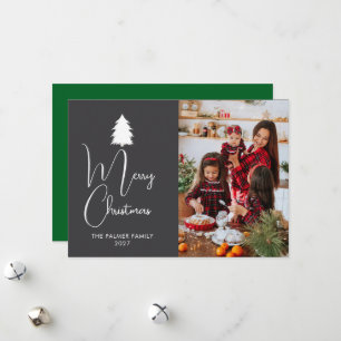 Modern Red Block Signature Merry Christmas Photo Holiday Card