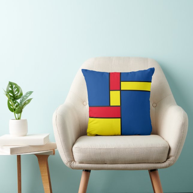 Modern Red, Blue and Yellow Geometric Cushion (Chair)