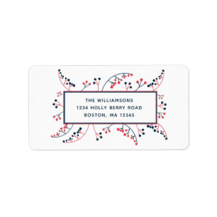Modern red blue berries botanical illustration label