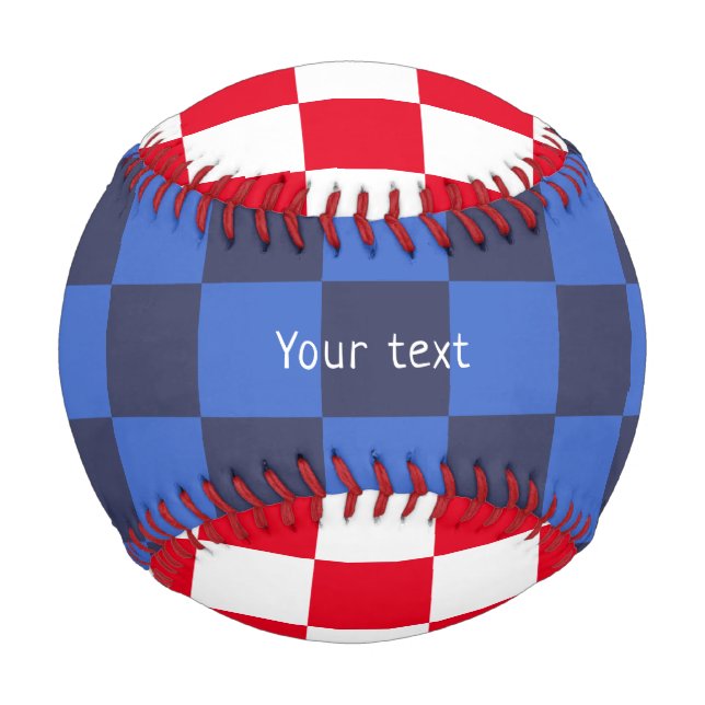 Modern Red Blue Croatian Geometric Checkers Baseball (Back)