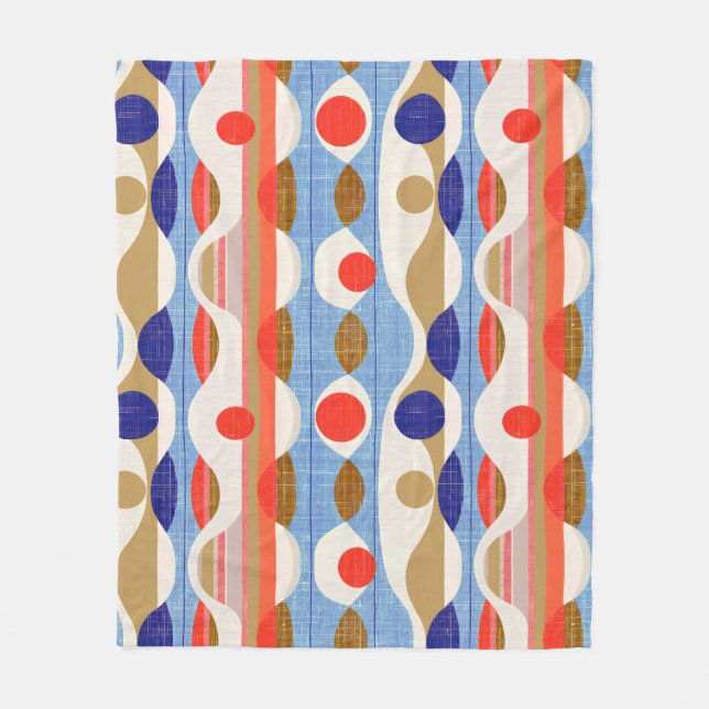 Modern red blue ogee pattern fleece blanket (Front)
