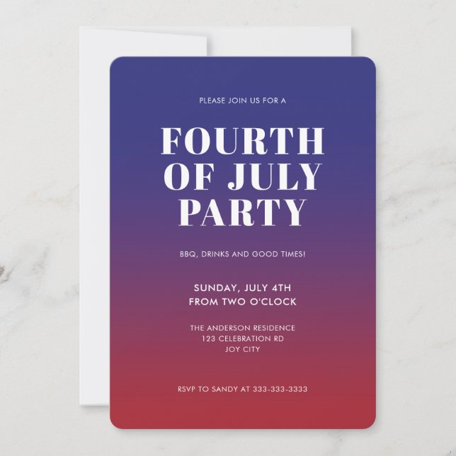 Modern Red Blue Ombre 4th of July Independence Inv Invitation (Front)