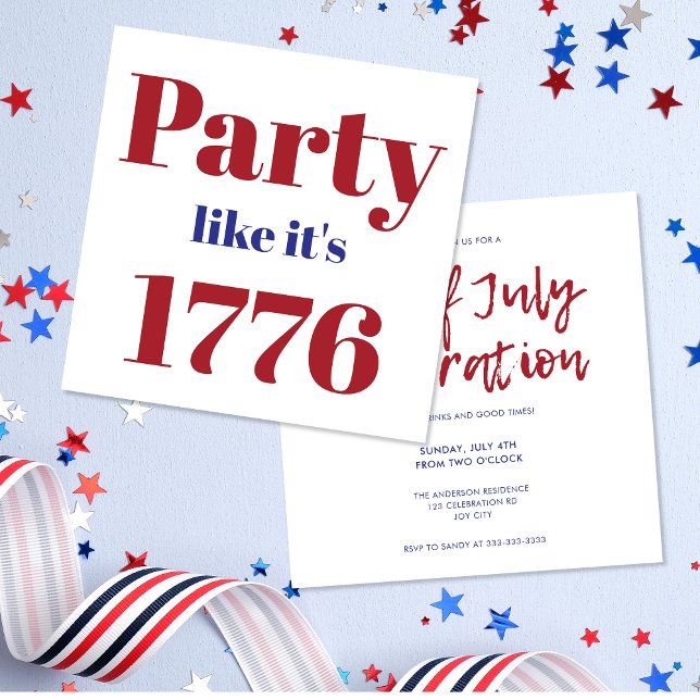 Modern Red Blue Party like it's 1776 4th of July Invitation (Creator Uploaded)