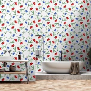 Modern Red Blue & White Floral Liberty Cute Girly Wallpaper