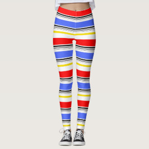 Modern  Red Blue White Stripes  Leggings