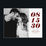 Modern Red Bold Date Typography Save the Date Announcement Postcard<br><div class="desc">Modern Red Bold Date Typography Save the Date Announcement Postcard | A customisable save the date postcard featuring bold and minimalist typography. This stylish save the date postcard is perfect for any wedding theme and any season. Personalise by adding your photo and wedding details.</div>