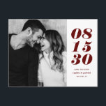 Modern Red Bold Date Typography Save the Date Announcement Postcard<br><div class="desc">Modern Red Bold Date Typography Save the Date Announcement Postcard | A customisable save the date postcard featuring bold and minimalist typography. This stylish save the date postcard is perfect for any wedding theme and any season. Personalise by adding your photo and wedding details.</div>