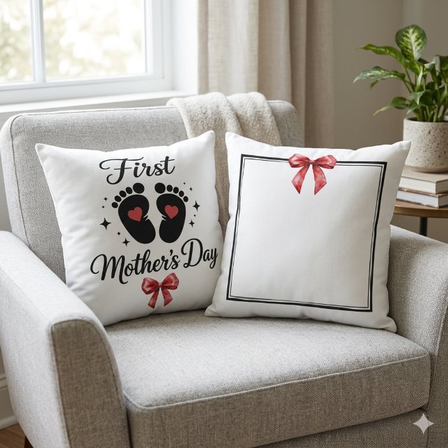 Modern Red Bow 1st Mother's Day Custom Typography Cushion (Creator Uploaded)