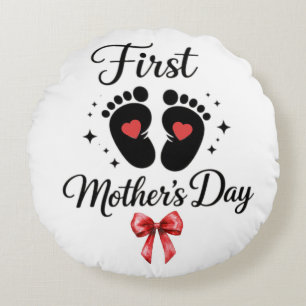 Modern Red Bow 1st Mother's Day Custom Typography Round Cushion