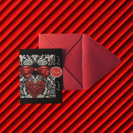 Modern Red Bow and Lace Love  Holiday Card