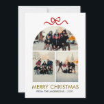 Modern Red Bow Arch 3 Photo Collage Christmas Holiday Card<br><div class="desc">Celebrate the holidays with this chic and modern design featuring a trendy red bow illustration and an elegant arch-shaped 3-photo collage. Easily personalise the gold and black typography with your family name for a clean,  sophisticated,  and playful festive greeting.</div>