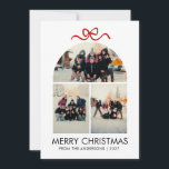 Modern Red Bow Arch 3 Photo Collage Christmas Holiday Card<br><div class="desc">Celebrate the holidays with this chic and modern design featuring a trendy red bow illustration and an elegant arch-shaped 3-photo collage. Easily personalise the gold and black typography with your family name for a clean,  sophisticated,  and playful festive greeting.</div>