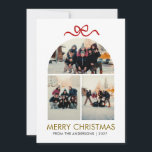Modern Red Bow Arch 3 Photo Collage Christmas Holiday Card<br><div class="desc">Celebrate the holidays with this chic and modern design featuring a trendy red bow illustration and an elegant arch-shaped 3-photo collage. Easily personalise the gold and black typography with your family name for a clean,  sophisticated,  and playful festive greeting.</div>