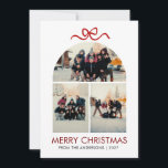Modern Red Bow Arch 3 Photo Collage Christmas Holiday Card<br><div class="desc">Celebrate the holidays with this chic and modern design featuring a trendy red bow illustration and an elegant arch-shaped 3-photo collage. Easily personalise the gold and black typography with your family name for a clean,  sophisticated,  and playful festive greeting.</div>